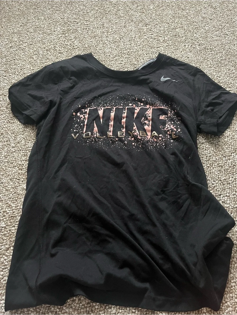 Nike Black Short Sleeve Volleyball Graphic Tee with Pink Metallic Logo